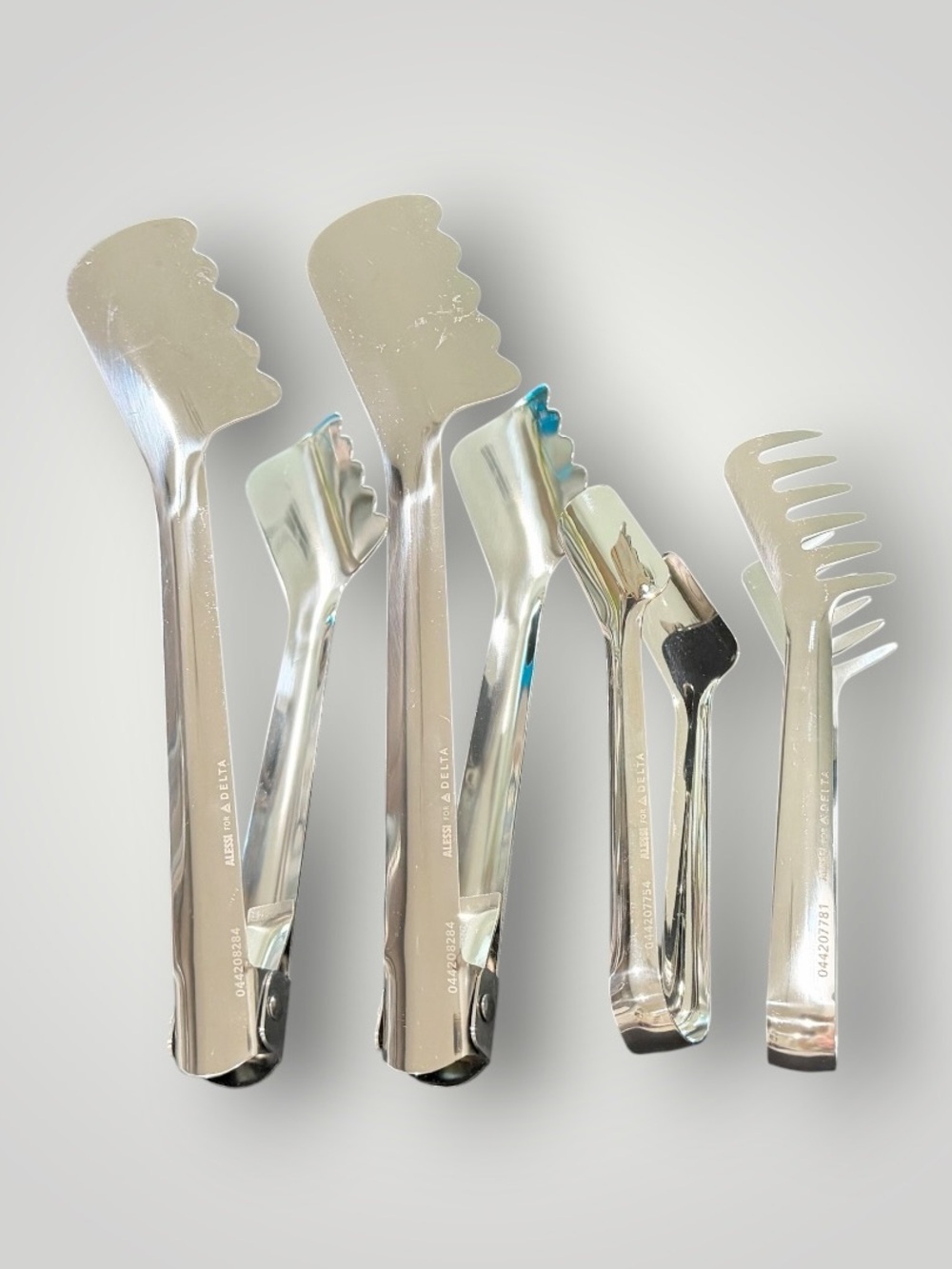 ALESSI For Delta Air Lines In Flight Stainless Steel Set Of 4 Tongs New No Tags